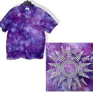 handmade tie dyed men's short sleeve camp shirt purple star sunburst